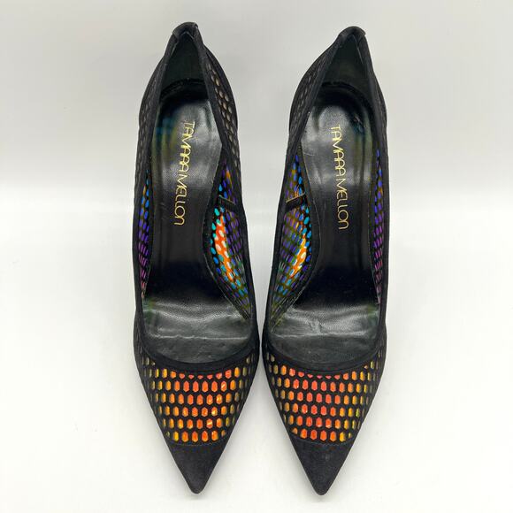 TAMARA MELLON Miami Vice Holographic Suede Pumps Womens 38 Black Pointy Toe - Picture 7 of 11